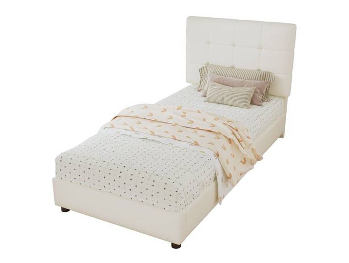 Lit capitonné Logidon 90x200 tête de lit biscuit beige dossier moelleux