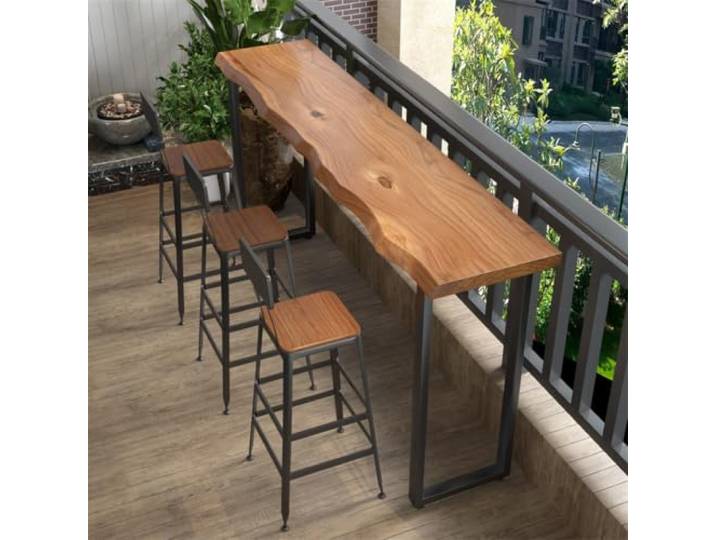 KEIFCUACLA Massivholz Bartisch, Stabiler Stehtisch mit Metallrahmen Schmaler Langer Thekentisch, Robust, Platzsparend, Ohne Hocker Für Balkon, Kücheninsel, Frühstücksecke, Einfache Montage