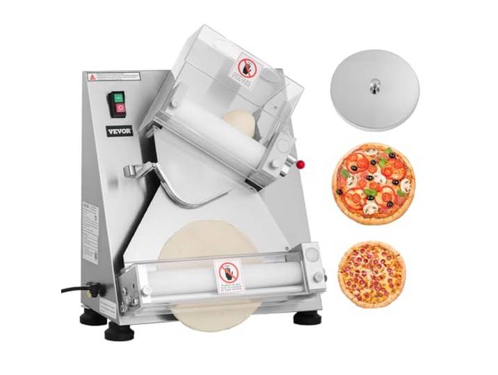 VEVOR Formeuse à pizzas\, 7\,6 à 35\,5 cm\, presse à pâte électrique commerciale 370 W\, 260 feuilles par heure\, laminoir à pâte à pizza automatique en acier inoxydable\, épaisseur réglable\, avec couvercle