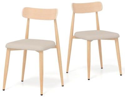 Costway Linen Fabric Upholstered Modern Dining Chair Set of 2 with Padded Seat and Curved Back-Oak