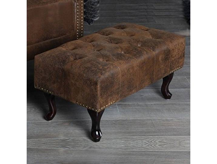 cagü edler Designklassiker Fußhocker Winchester Braun Kunstleder im klassisch englischen Chesterfield-Stil