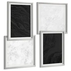 BILDER SET 4er Set - 50x50 cm & 40x60 cm Silberner Rahmen - Dunkles Licht, glamouröse Marmor