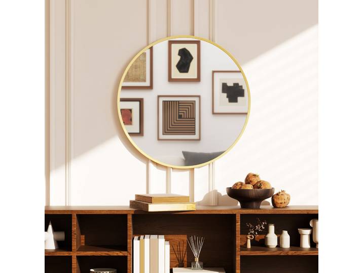HOMCOM Miroir Rond Ø61cm Aluminium Doré Salle de Bain Salon