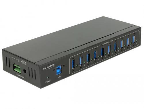 Delock 63919 USB-Hub 10 Port USB-A, DC-Buchse 3.5mm USB 3.2 Gen1 5 GBit/s Schwarz 63919