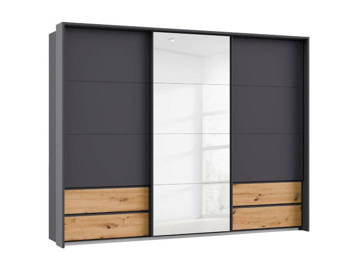 Schwebetürenschrank mit Spiegel 271cm Karpo Grau/Eiche