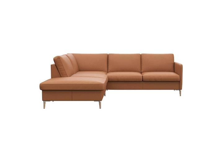 Ecksofa, Echtleder, Braun 234×225 cm, Stauraum & Kaltschaum, Modern, Flexlux
