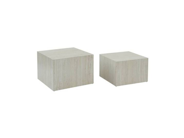 Lot de 2 tables basses effet marbre blanc cassé PAROS. L 58 x l 58 x H 40cm / L 50 x l 50 x H 33cm
