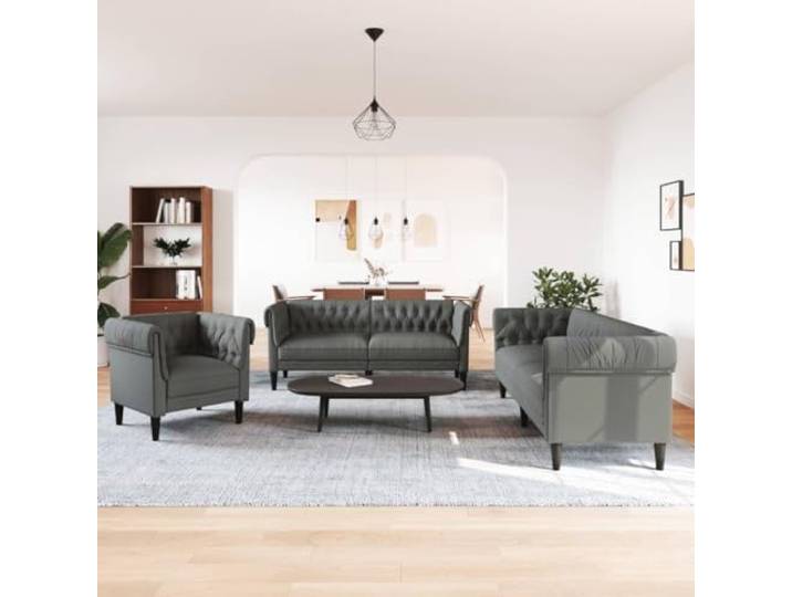 KTHLBRH Sofa-Set, 3-teilig, dunkelgrau aus Stoff Atmungsaktives Polyester, Füllung aus Schaumstoff, robuste Beine, maximale Belastung 110 kg pro Sitz