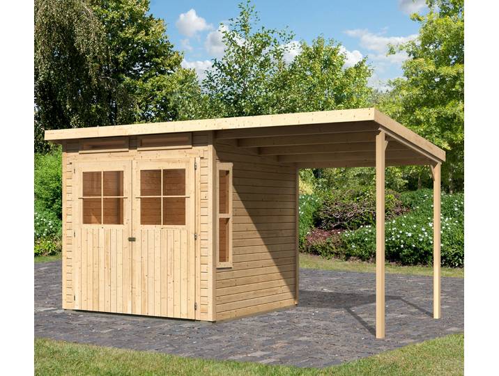 Gartenhaus KARIBU Falkensee 3 , beige (naturbelassen), ohne Fußboden, ohne Dacheindeckung, Holzwerkstoff, Gartenhäuser, Gartenhaus
