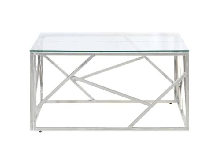 Couchtisch Silber Edelstahl gehärtetes Glas 80 x 80 x 40 cm Tischplatte aus transparentem Glas, schmutzabweisende Oberfläche, einfache Reinigung, modernes Design