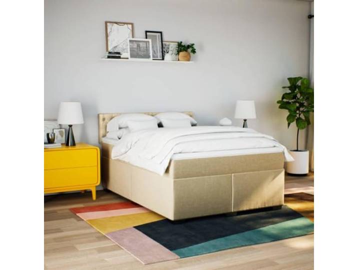 KTHLBRH Bettgestell mit Federn, mit Kopfteil Creme, 180 x 200 cm Taschenfederkernmatratze inklusive abnehmbarer Matratze, Rückenstütze, Holzgestell
