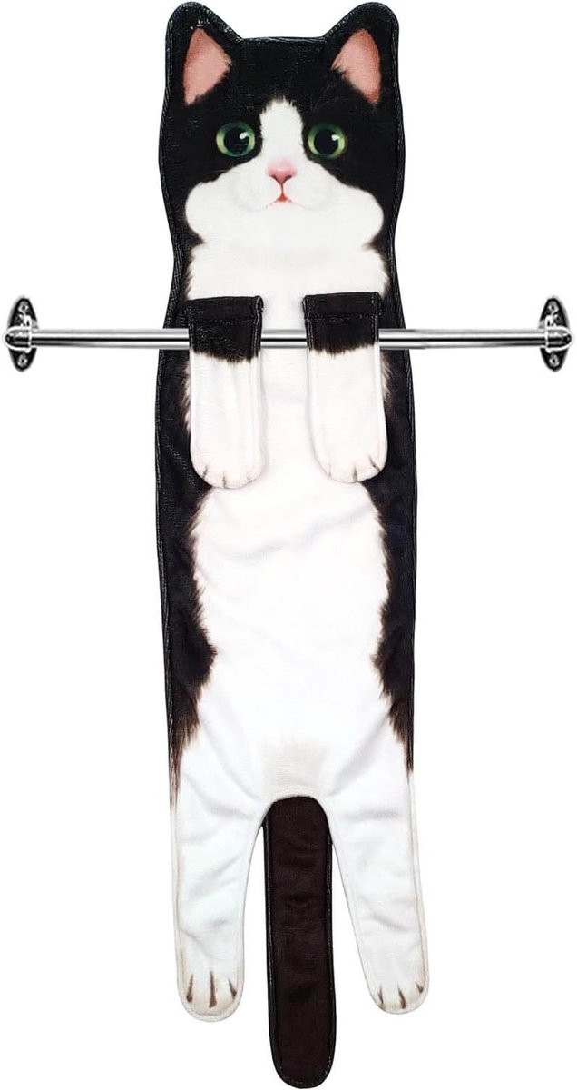 SnelShoppen Decoratieve Hangende Kat Handdoek - Zwarte Kat - Absorberend
