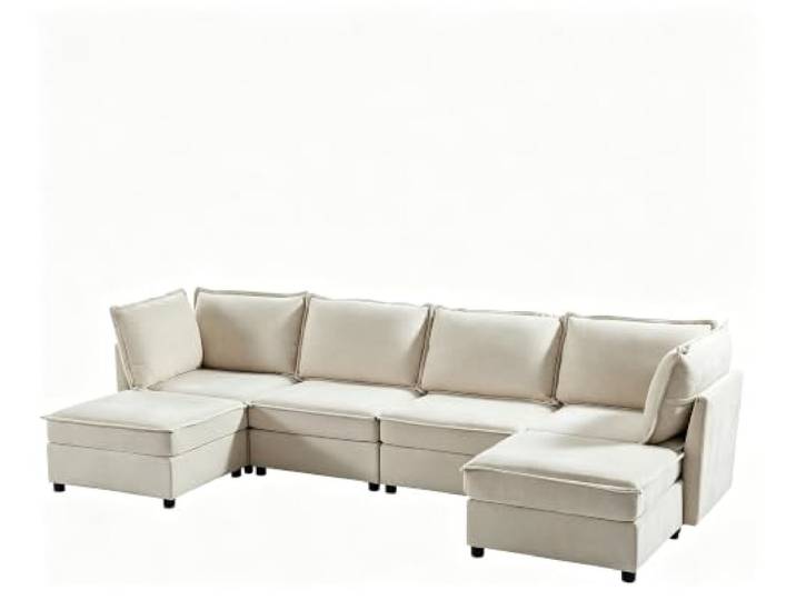 GarveeHome Cloud-Sofa Modul 1-Sitzer Chenille Hartholzrahmen Weiß Abnehmbarer Bezug, Weiche Polsterung, Seitenmodul, Ersatzteil, Wohnbereich