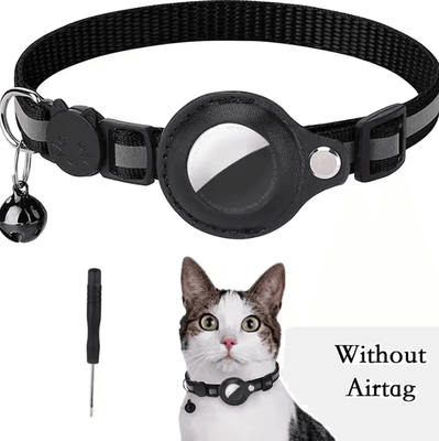 Inspire Curations Reflective AirTag Cat Collar Anti Lost GPS Tracker Collar With Bell & Protective Holder black No Airtag