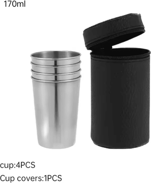 Inspire Curations 4 Piece Stainless Steel Travel Cup Set With Portable Carrying Case 170ml 30 170ml
