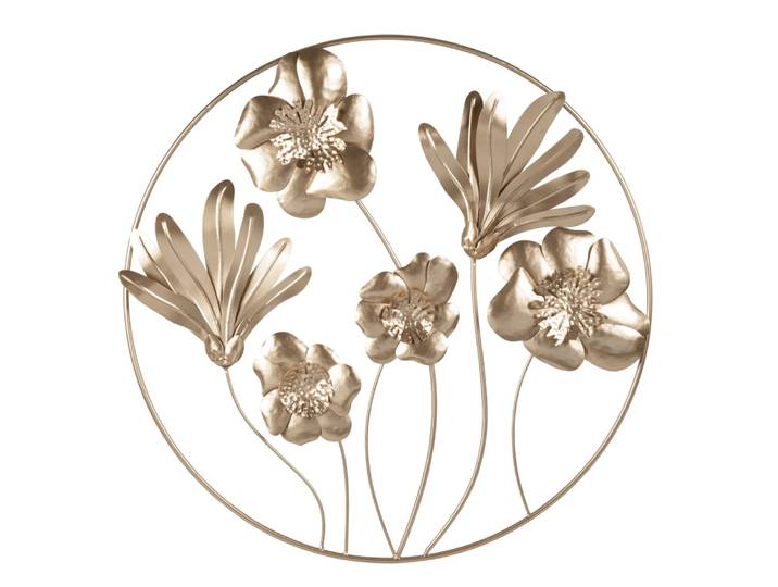 Vergoldeter Stahlkreis mit Blumendekor, Durchmesser 65 cm