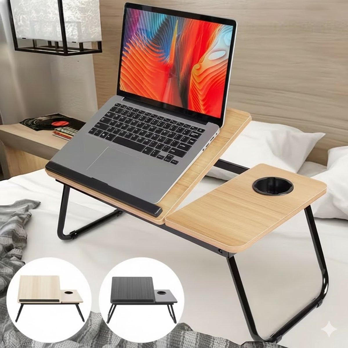 Opvouwbare Computer Desk in Houtkleur Gelig – Compact Inklapbaar Bureau voor Thuis, Studeren en Gaming