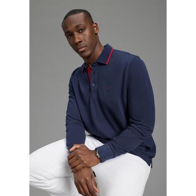 Langarm-Poloshirt DELMAO "Neue Kollektion", Herren, Gr. L (52/54), dunkelblau, Piqué, Obermaterial: 100% Baumwolle, unifarben, angesetztes Bündchen, Shirts, schmale Passform, Langarm, unifarben, mit Polokragen