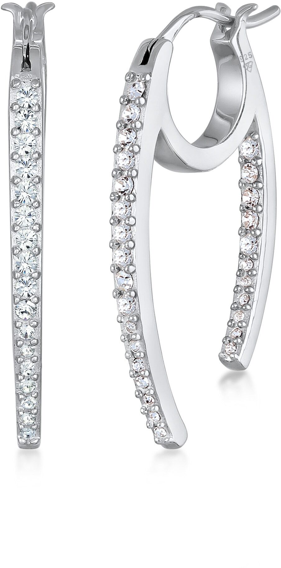 Paar Creolen ELLI "Ohrringe Creolen Oval Elegant 925 Silber, mit Kristallen von Swarovski" Gr. 32, silber, Ohrringe, Damen, 32, Silber 925 (Sterlingsilber), Paar Creolen