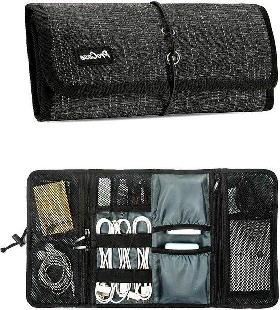 OEM Zwarte geruite organizer case voor tech elektronica en accessoires met kabelmanagement