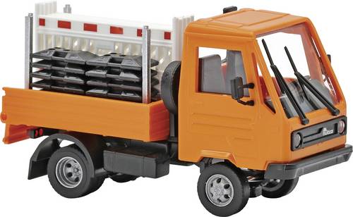Busch 42254 H0 LKW Modell Multicar M26 mit Schrankenzauntransportgestell, Orange