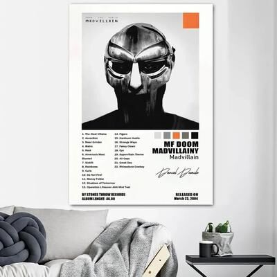 Inspire Select MF DOOM Inspired Album Cover Canvas Wall Art HD Music Poster For Room & Office Decor z8 11.81 15.75 In