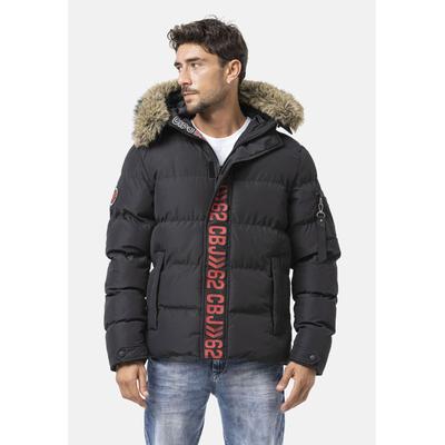 Winterjacke CIPO & BAXX "CM227", Herren, Gr. XL, schwarz, Stoff, 100% Polyester, bedruckt, figurumspielend normal, Jacken Winterjacke, warm gefüttert mit Fellkapuze & Cipo & Baxx Front-Design