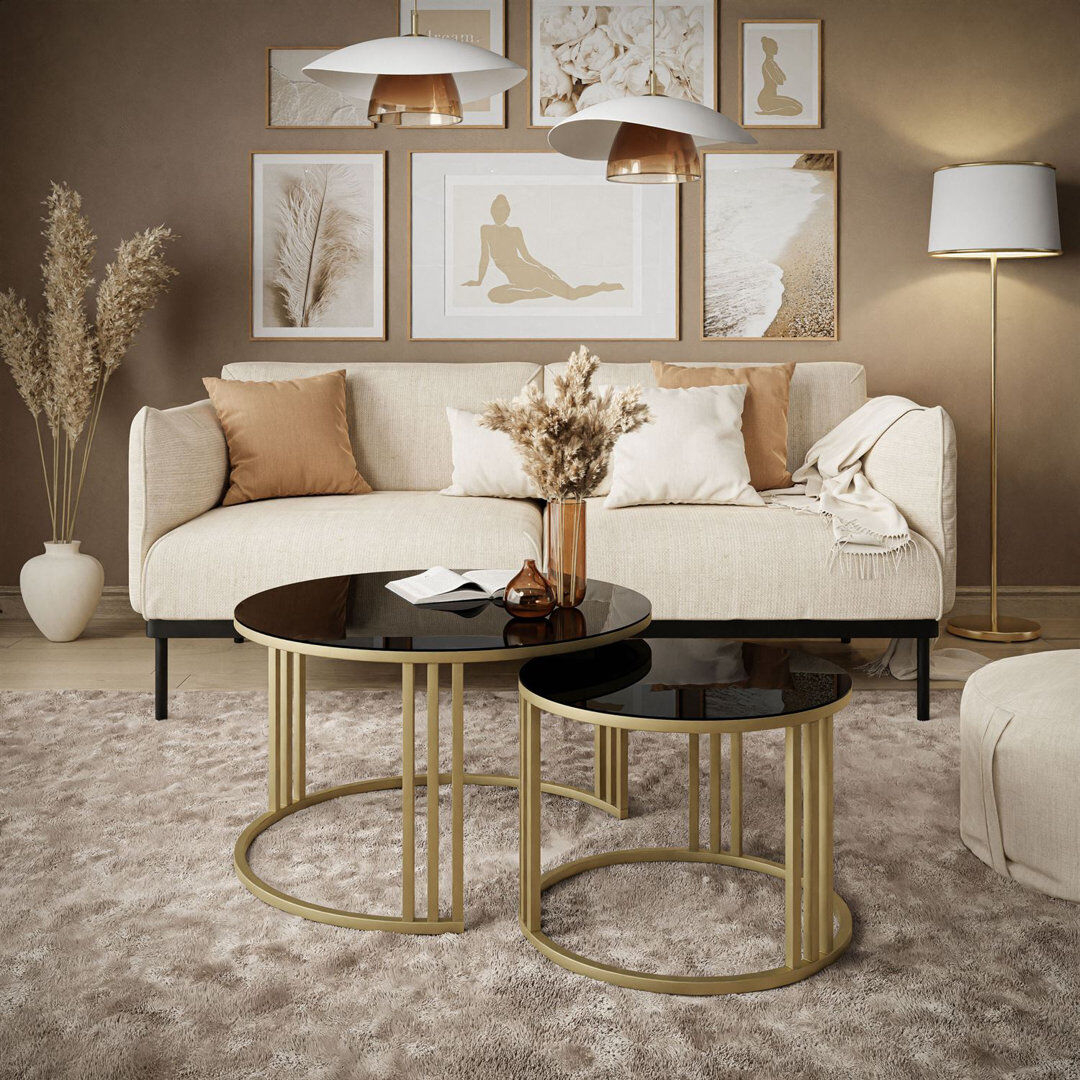 Fairmont Park Downey 2 Piece Coffee Table Gold/Black Glass