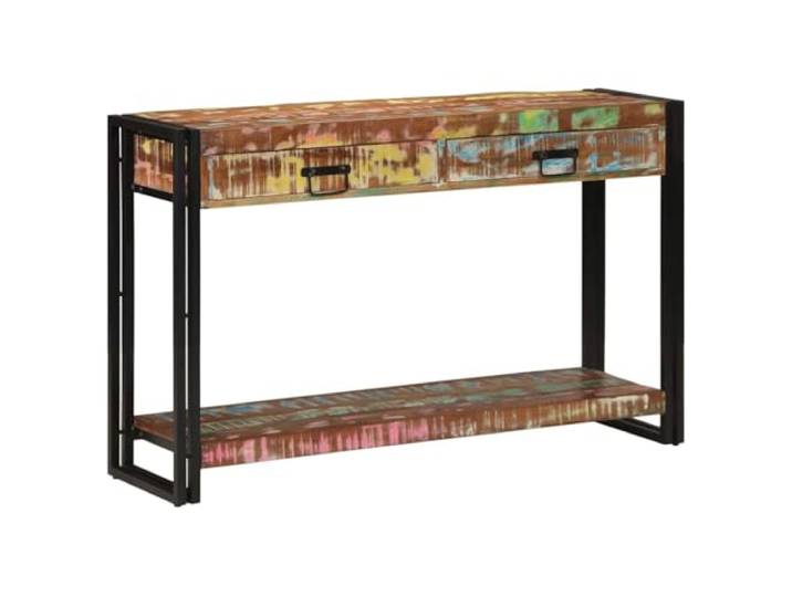 GPUTYGHN Konsolentisch mit Regal Mehrfarbig Massives Upgecyceltes Holz Schmal, wandstellbar, Stahlrahmen, Schubladen mit Ziehgriff, Flur, Wohnzimmer, Innenbereich, Montageanleitung