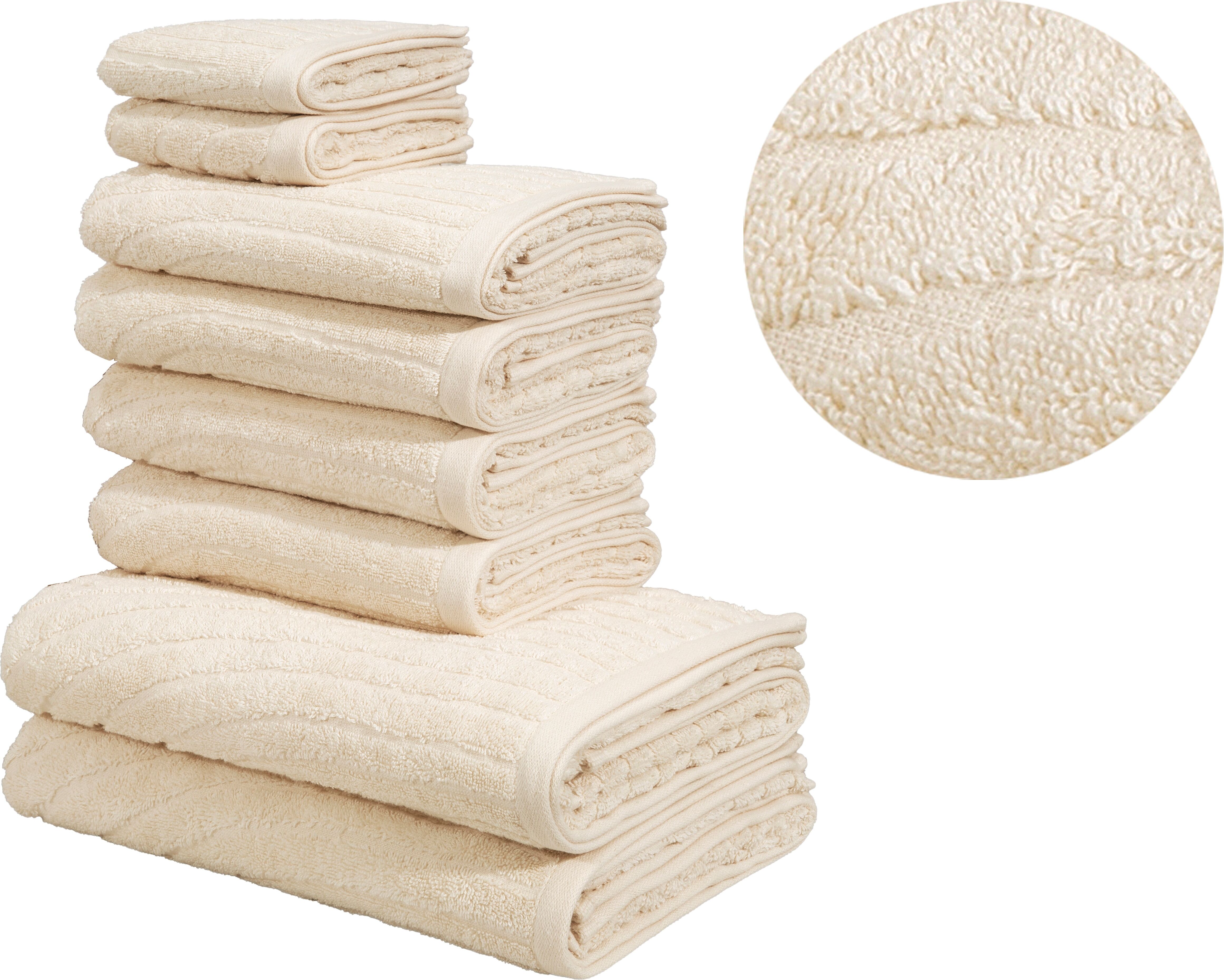 Handtuch Set GOODPRODUCT "Ognon, Duschtücher, Handtücher, Gästetücher, Zen, Scandi, Boho", beige (natur), 8, Frottier, Frottier, Obermaterial: 100% Baumwolle, Handtuch-Sets, Handtuch Set, Muster, Hoch-Tief-Struktur, einfarbig, Handtuch-Set, 100% Baumwolle