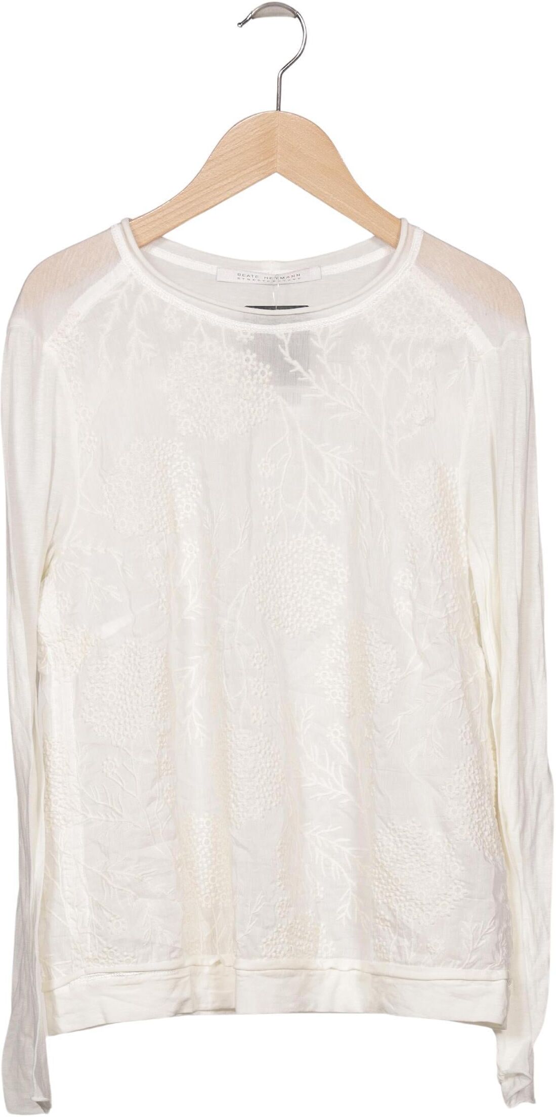Beate Heymann Damen Langarmshirt, Cremeweiß, Gr. EU 40, Baumwolle / Seide - Second Hand