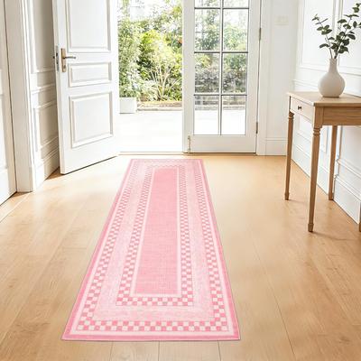Garvee Checkered Runner Rug, Washable Non Slip Low Pile Rug for Bedroom Living Room