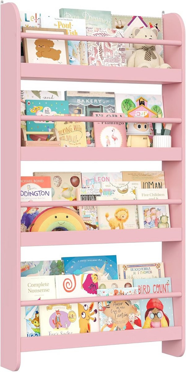 Houten Kinderboekenplank met 4 Verdiepingen voor Boeken en Speelgoed