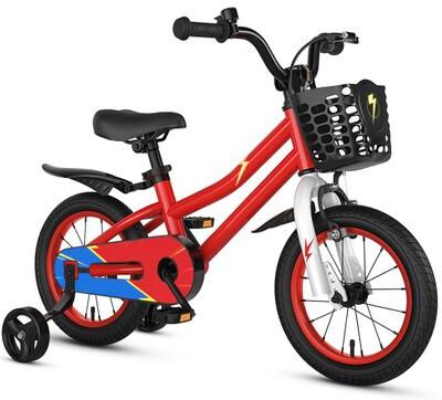 Costway 14 Inch Kids Bike Red with Blue Helmet Protective Set