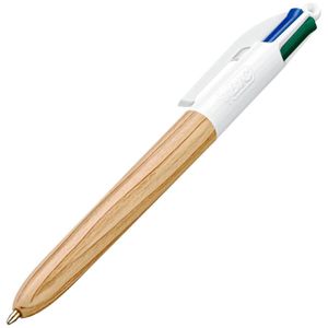 Bic Vierfarbkugelschreiber 4 Colours Wood Style, Schreibfarben rot, grün, blau, schwarz, Kunststoff