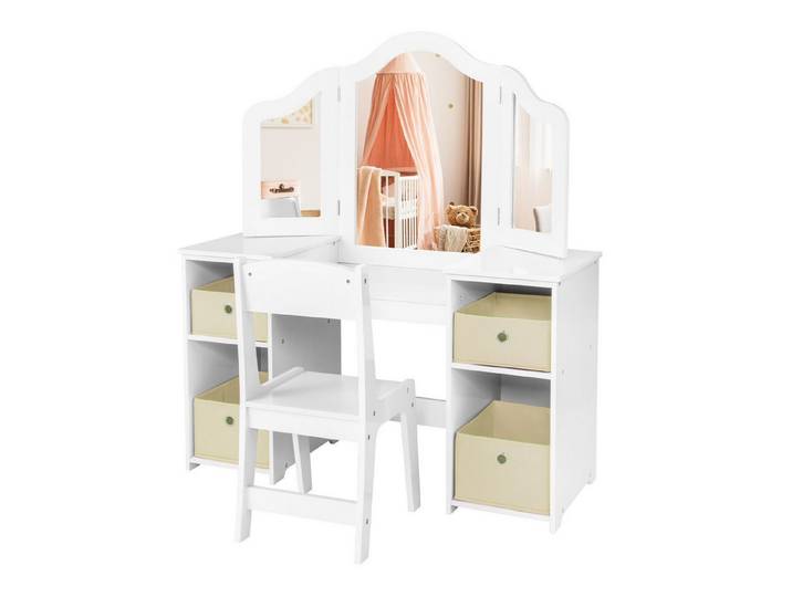 COSTWAY Schminktisch Kinder Frisiertisch (2-St), Frisiertisch mit Stuhl, Aufbewahrungsboxen