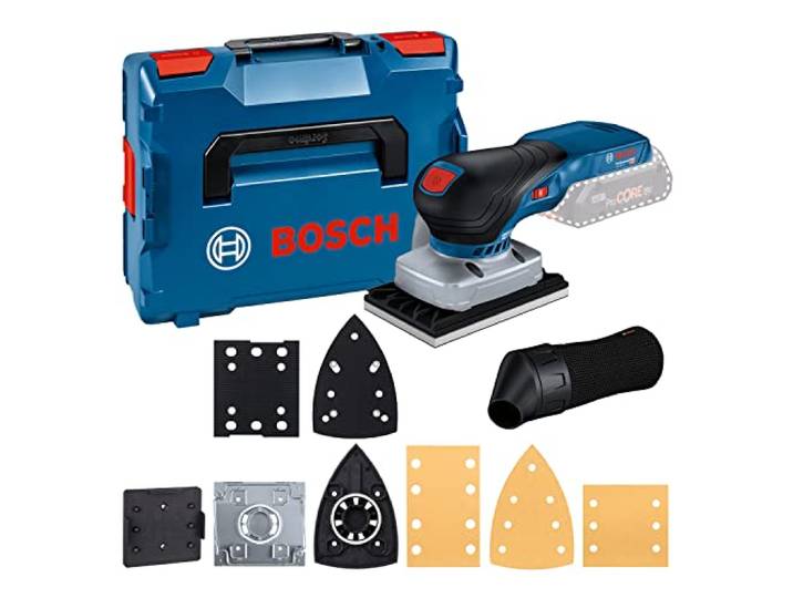 Bosch Professional 18V System Akku Schwingschleifer GSS 18V-13 (bürstenloser Motor, inkl. Staubbeutel, 3x Schleifplatte, 3x Schleifblatt, Lochwerkzeug, L-BOXX, ohne Akku/ Ladegerät)