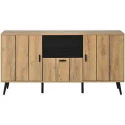 SIDEBOARD 140cm Holz/Schwarz mit 2 Schubladen, 3 Türen & 7 Fächern