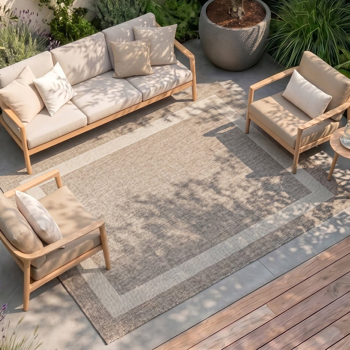Fraai Buitenkleed Sierra Border Beige/Creme 80 x 150 cm