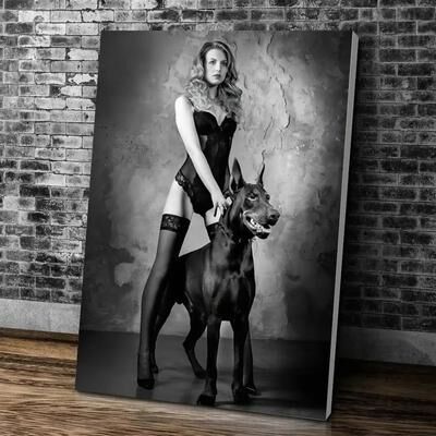 Inspired Living Black & White Doberman Wall Art Fashion Dog Canvas Print For Modern Living Room Decor 30x40cmframeless 9