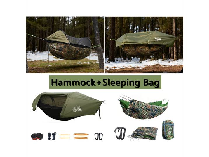 Hamac imperméable anti-moustiques tout-en-un à double poteau - Tente d'arbre de trekking individuelle pour le camping en plein air