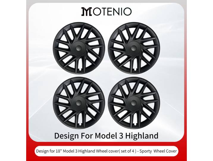 【Logo Tesla Offert】4PCS Cache Jante Premium Pour Tesla Model 3 Highland (2023-2026) 18 Pouces Cache Jantes Noir Mat Style Sportif Couverture Complète Couverture Protectrice Exclusivement Pour Model 3 Highland (2023-2026) Accessoires de Remplacement de Cac