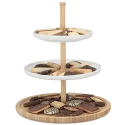 relaxdays Etagere Bambus / Keramik 3 Schalen braun