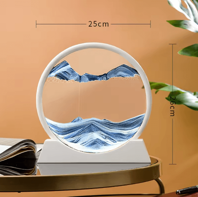 Uplift Curations 12 Inch 3D Moving Sand Art Picture Round Glass Flowing Sandscape Decor white Blue
