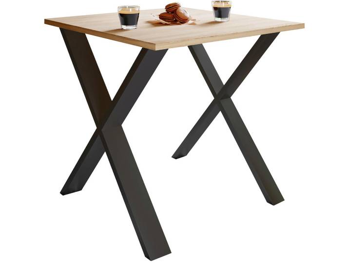 Mid.you Esstisch, Schwarz, Honigeiche, Metall, quadratisch, X-Form, Esszimmer, Tische, Esstische, Esstische quadratisch