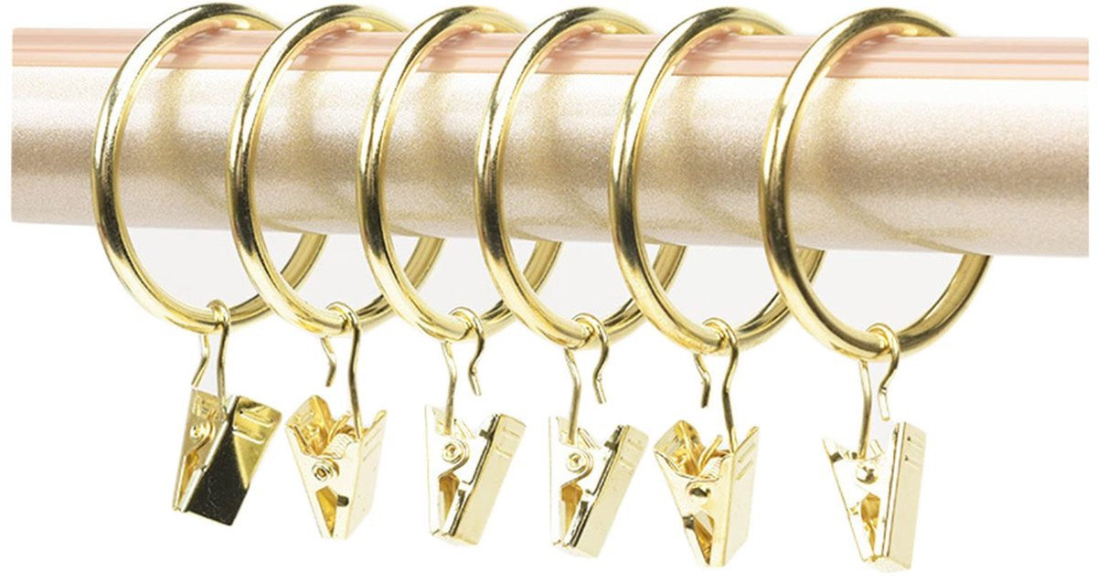 10 stuks Gordijnringen met clips en haken in goud