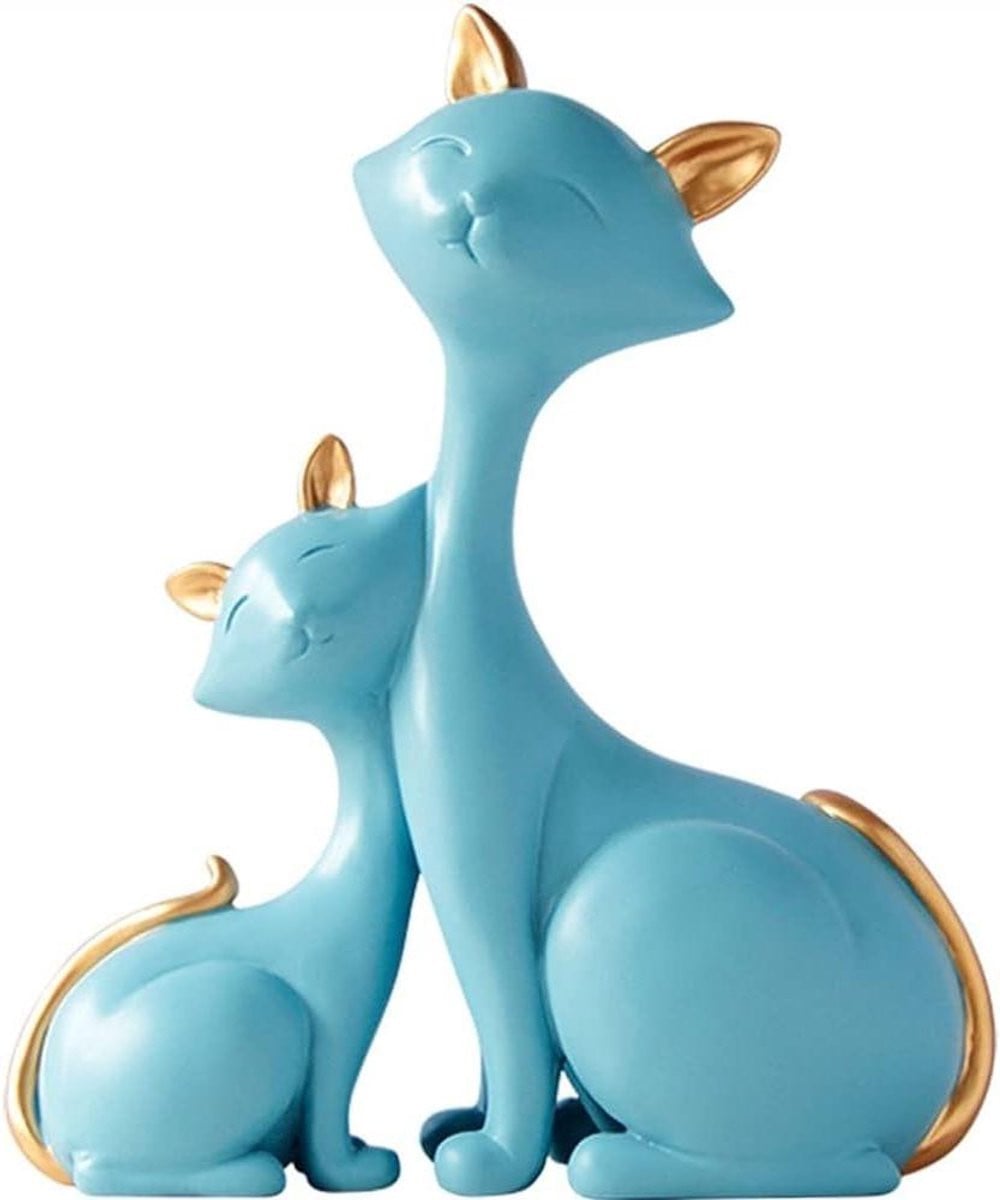 Blauw sculptuur Moeder en zoon - Realistische hars huisdecoratie - Hoogte: 25,5 cm