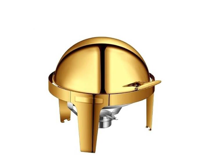 Chafing Dish Buffet-Set, 6 Qt Chafer aus Edelstahl Buffetherd Mit rundem Catering-Wärmeserver for Pfannen in voller Größe(Gold,Full flip cover)