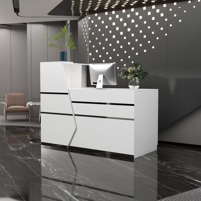 Reception Desk L-Shaped Front Counter Table w/ Storage Shelf by Timechee