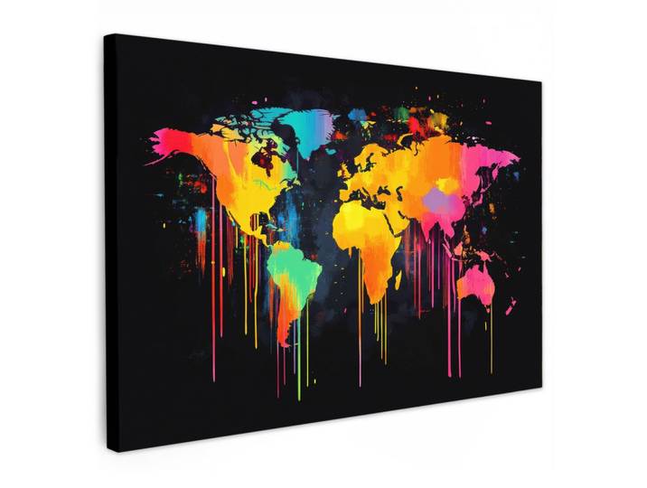LEINWANDBILD Weltkarte - Farbe - Bunt - Graffiti - Welt Gemälde 60x40 cm